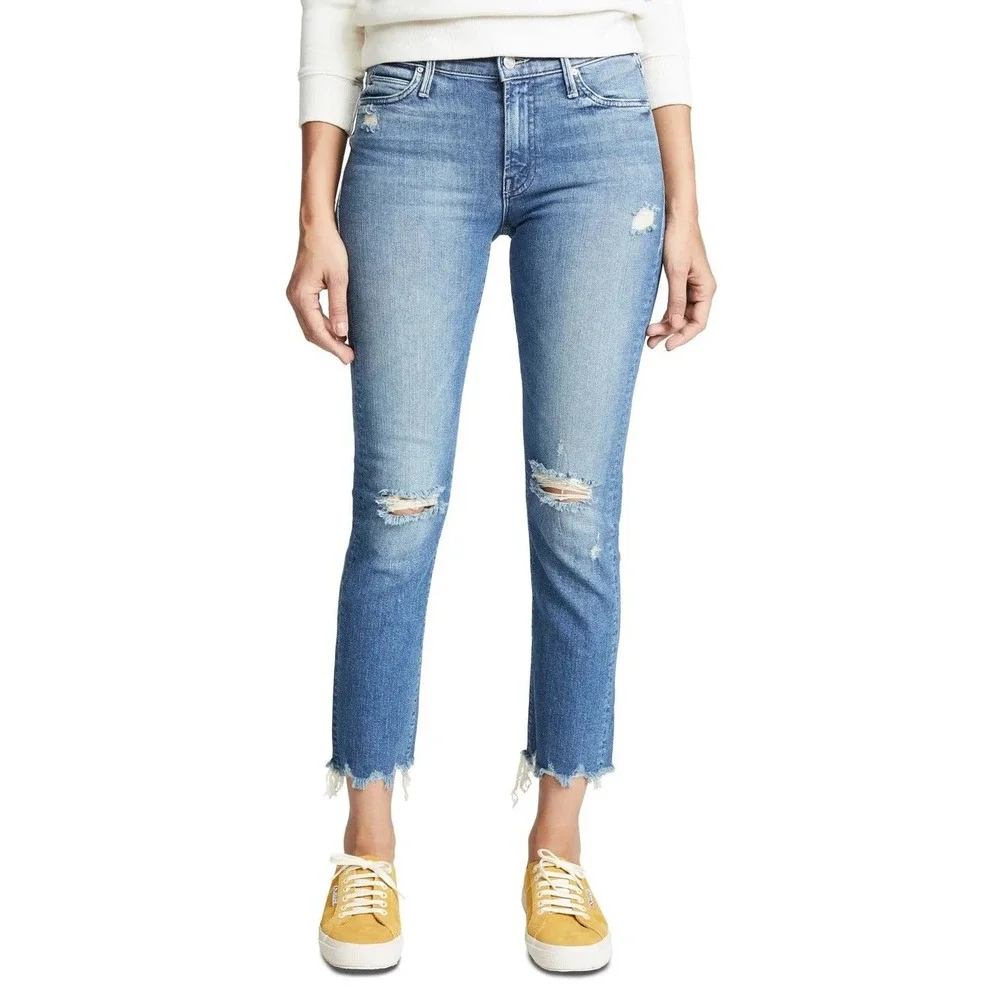 MOTHER The Rascal Ankle Chew Jeans Learning to Hula Distressed Straight Crop 26